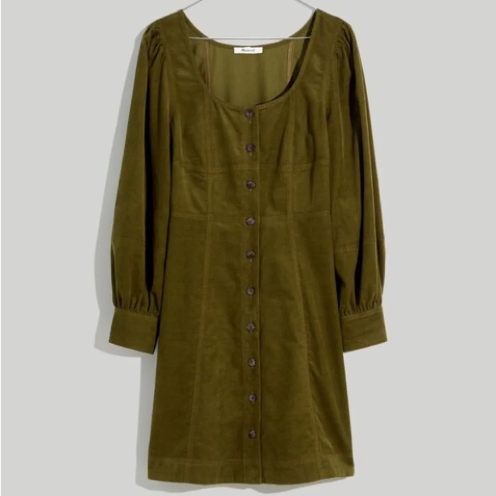 Madewell Corduroy Seamed Long-Sleeve Mini Dress Kale 10 - Picture 1 of 10